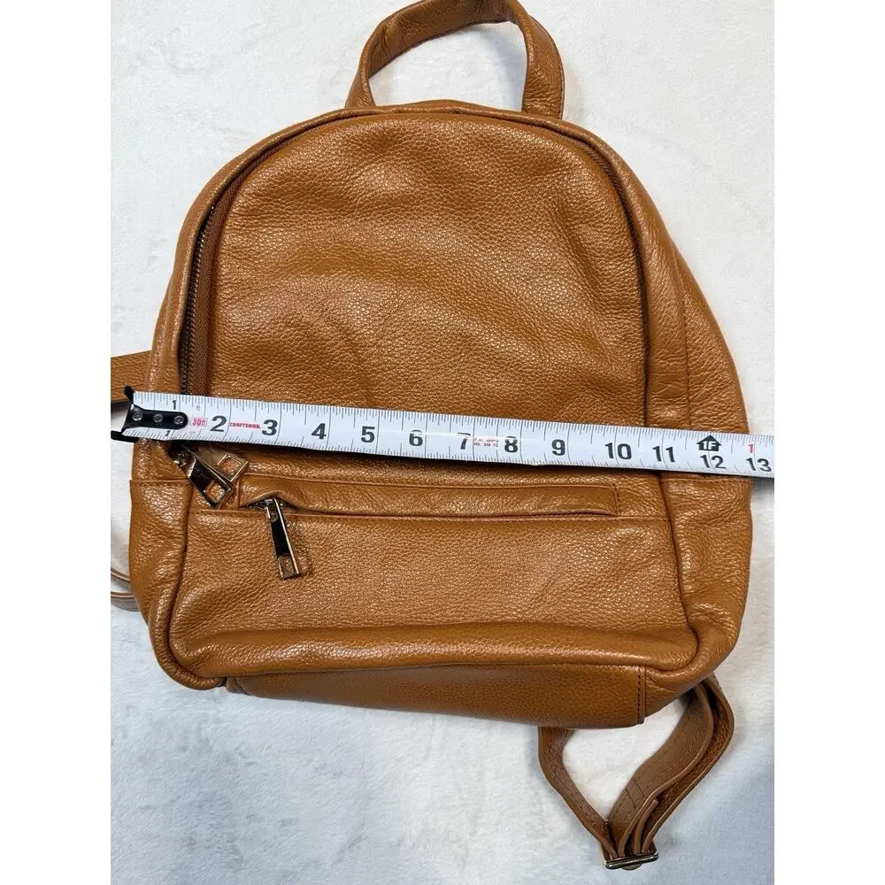 Clark & Madison Mini Leather Backpack Butterscotch Pebbled Zipper Tan City Chic